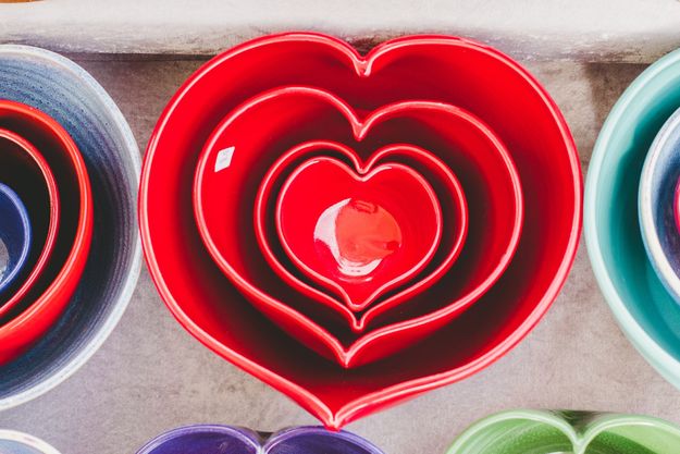 Red heart-shaped bowls
